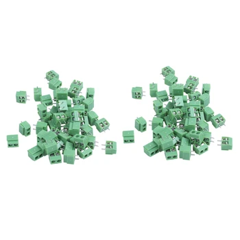 100 штук 2-контактный 5-мм зажимной винт для крепления печатной платы, разъем клеммной колодки 300 В 10А (зеленый)