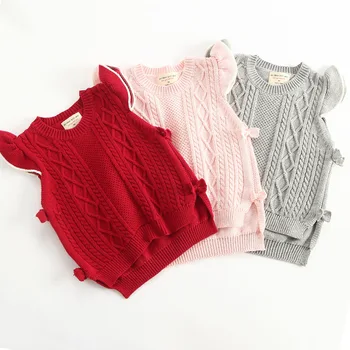 2021, Корейский Весенне-осенний вязаный свитер для девочек, жилет, пуловер без рукавов, топы, жилет для девочек DT253