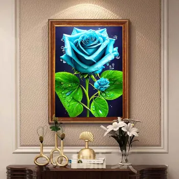 2023 Алмазная живопись 5d, Полная Алмазная Подвесная картина, Голубые Розы, капающие в Гостиную, спальню, Домашний декор, Подарок DIY 2023 GOD