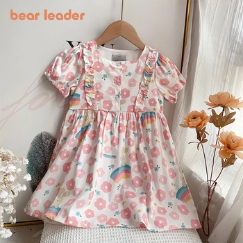 Bear Leader, платье принцессы с цветочным рисунком для девочек, летние платья с радужным принтом, детская одежда, платья с цветочным рисунком, милое свадебное платье