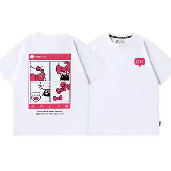 Hello Kitty, японская мультяшная однотонная рубашка ins из чистого хлопка с короткими рукавами для девочек, летняя женская футболка в уличном стиле