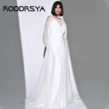 RODDRSYA Элегантные свадебные платья из мягкого атласа для женщин 2023, свадебные платья с пышными рукавами и открытой спиной, выполненные на заказ платье