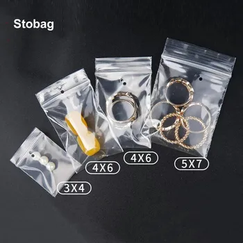 StoBag 100шт Пластиковая Прозрачная маленькая сумка на молнии с отверстием для подвешивания, Герметичная упаковка ювелирных изделий, прозрачная кнопка Для хранения, Многоразовый чехол