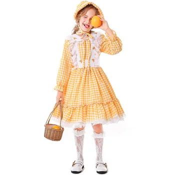 Umorden Child Детское Желтое клетчатое платье для девочки с сельской фермы в прериях, Цветочный фартук, Костюм девочки-пионерки в колониальном стиле для девочек на Хэллоуин