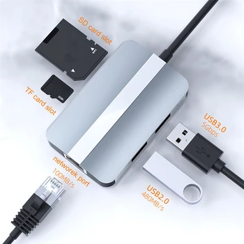 USB-концентратор 3.0 Type-C, Док-станция, Многопортовый адаптер, Устройство чтения карт SD TF, RJ45 Ethernet, Высокоскоростной Разветвитель, Расширитель