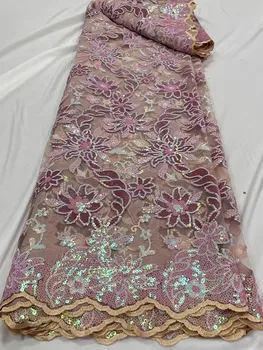 Африканская кружевная ткань с пайетками, высококачественная Французская сетка, кружевная велюровая вышивка, тюлевая кружевная ткань, Нигерийское кружево для вечернего платья