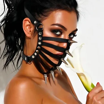 Готическая Цепная маска, женская Искусственная кожа, регулируемая маска, Маскарадная вечеринка, Женские Модные Многоразовые Черные Маски