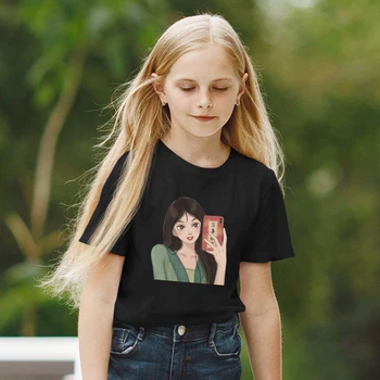Детские футболки с принтом принцессы Мулан для девочек, топ в стиле Харадзюку, Черная футболка, детская футболка с рисунком Диснея, прямая поставка