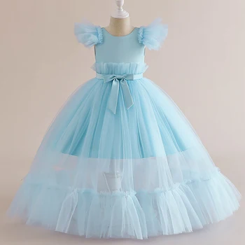 Детское платье принцессы, школьное платье для выступлений, сетчатое свадебное платье с цветочным рисунком для девочки от 4 до 14 лет