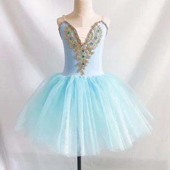 Длинная романтическая балетная пачка для девочек, женское Небесно-голубое балетное платье для девочек, детское платье Балерины, тюлевое платье-пачка для девочек, женское платье для взрослых