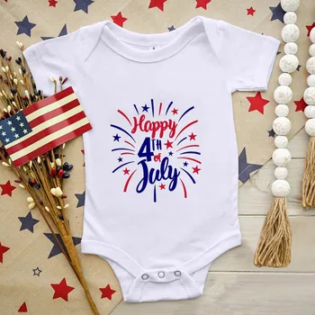 Для малышей, для младенцев, 4 июля, Буквенные принты, Комбинезон с коротким рукавом, День независимости, Одежда для маленьких девочек