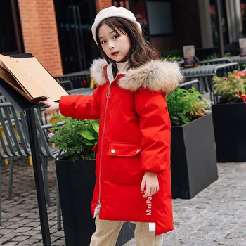 Зимняя теплая пуховая куртка для девочек, теплая парка с меховым капюшоном и длинным рукавом, детский зимний комбинезон до -30 градусов, пальто, верхняя одежда, Одежда