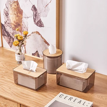 Коробка для салфеток с японской бамбуковой крышкой, настольный обеденный стол, держатель для салфеток, прозрачный ящик для хранения, держатель для туалетной бумаги в ванной