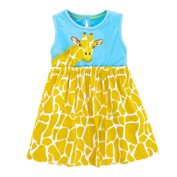 Летнее платье Little maven из хлопка для маленьких девочек С аппликацией в виде жирафа, детские платья без рукавов, одежда для малышей