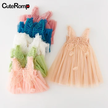 Летняя юбка принцессы для девочек, сетчатое платье, пышная юбка, одежда с 3D цветами и крыльями, платье для девочек, новинка в платьях vestidos