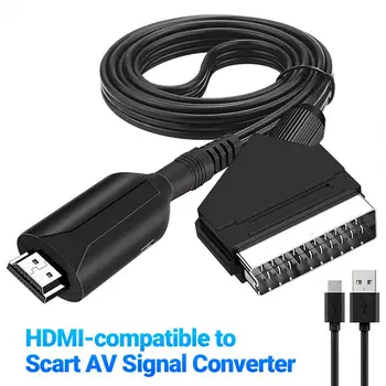 Мини-видеоадаптер с низким энергопотреблением, совместимый с HDMI в Scart конвертер AV-сигнала с высоким разрешением, с USB-кабелем для DVD-плеера