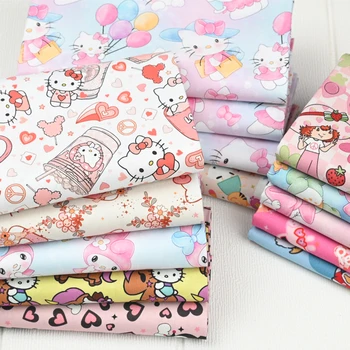 Мультяшная ткань sanrio Hello Kitty Melody Ручной работы, Лоскутное шитье, детское платье, Домашняя простыня, Ткань с принтом, Швейная ткань