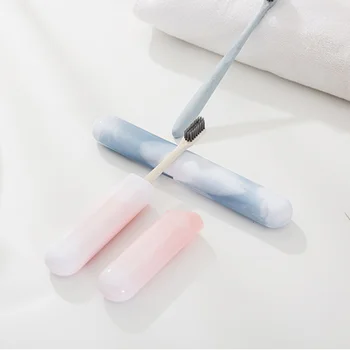 Небольшой Портативный Дорожный ящик для хранения зубных щеток Пластиковый Мраморный Органайзер для зубных щеток в Японском стиле, Уличные Пылезащитные Контейнеры