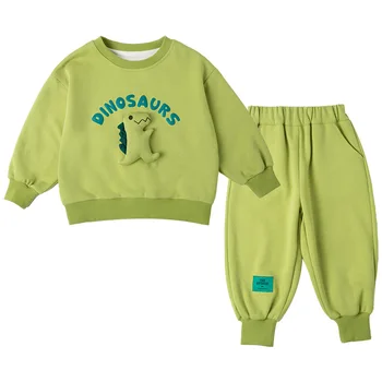 Осенний комплект одежды для маленьких девочек и мальчиков, детская спортивная толстовка с мультяшным медведем, топ и брюки на пуговицах, костюм-двойка, хлопковый спортивный костюм