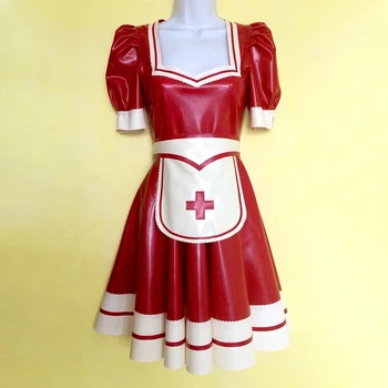 Сексуальное Красное Латексное Платье Русалки с коротким рукавом, косплей медсестры, доктора с фартуком
