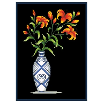 Темная ночь вышивка крестом пакет ваза для цветов лилии аида 18ct 14ct 11ct черная ткань люди комплект вышивка DIY рукоделие ручной работы