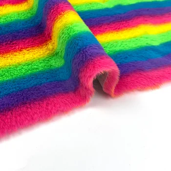 Ткань с имитацией кроличьего меха в радужную полоску для пошива игрушек, пальто, шляпы, шарфа, домашнего декора 1X1,6 метра