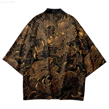 Традиционное мужское Кимоно с принтом Мультяшного Дракона, японская Пляжная Юката, Женский Кардиган, одежда для косплея Samurai Haori Asia