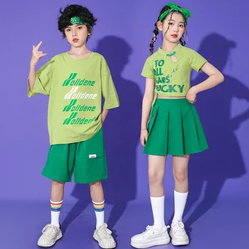Укороченный топ для девочек, брюки-карго, радужная футболка в стиле хип-хоп Для мальчиков, Свободные шорты для уличных танцев, детская уличная одежда, детские джазовые костюмы