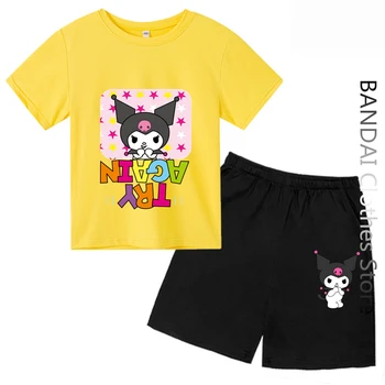 Футболки Hello Kitty Kuromi, Детская Одежда, Модная Футболка Для девочек, Женская Футболка С Коротким Рукавом И Круглым вырезом, Повседневная Летняя Детская Футболк