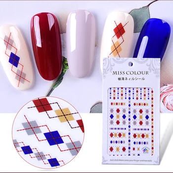 1 лист клетчатых 3D наклеек для нейл-арта осень-зима, Англия, сетчатые наклейки для ногтей, корейские аксессуары для нейл-арта
