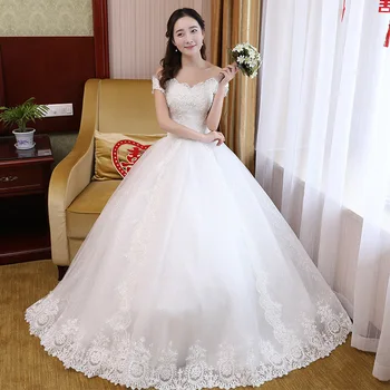 2023 Простые свадебные платья Принцессы Без рукавов с вышивкой и открытыми плечами, кружевное бальное платье, свадебное платье Robe De Mariee