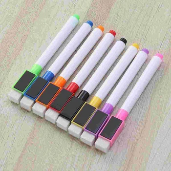 8шт Магнитная красочная ручка для белой доски, Черные маркеры для белой доски, встроенный ластик, школьные принадлежности, детская ручка для рисования (розовый,