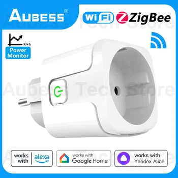 Aubess WiFi/ZigBee Smart Plug EU Розетка 20A 220V Power Monitor Розетка Голосового Управления Синхронизацией Домашней Автоматизации Для Tuya Smart Life