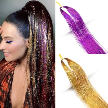 AZQUEEN synthesis Блестящие нити для наращивания, 16 цветов, 22-дюймовая проволочная насадка, подходит для париков и наращивания волос для женщин