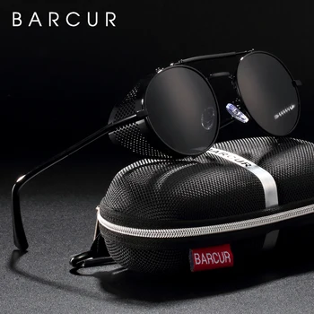 BARCUR Поляризованные круглые солнцезащитные очки в стиле стимпанк для мужчин, ретро солнцезащитные очки для женщин в винтажном стиле