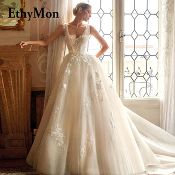 Ethymon Tank Без рукавов из тюля, элегантные свадебные платья на пуговицах для невесты, свадебное платье с открытой спиной, индивидуальные аппликации