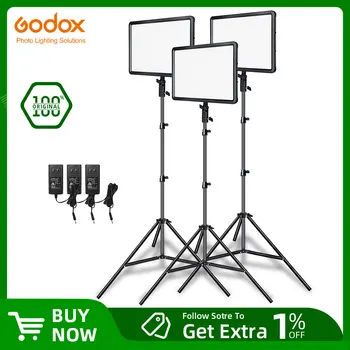 Godox 3pcs LEDP260C Ультратонкий 30W 3300-5600k Светодиодный Панельный Светильник для Видеосъемки с 3шт 2-метровой Световой Подставкой для Видеостудийных Светильников