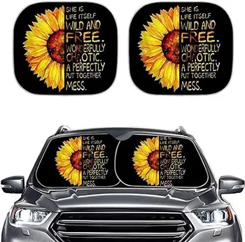 HUGS IDEA 2 упаковки Солнцезащитного Козырька На Лобовое стекло Автомобиля - 28,5x25,5 дюймов Складной Солнцезащитный Козырек для защиты от ультрафиолета и Теплоотражателя-Sunflowers Pa