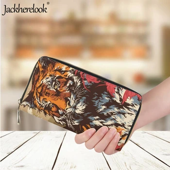 Jackherelook Модный Классический женский длинный кошелек с рисунком животного Тигра, Роскошный кожаный кошелек, Деловой держатель для банковских карт, Клатч