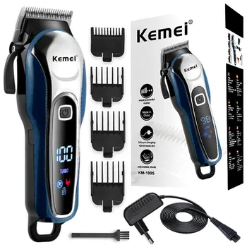 Kemei 1995 Перезаряжаемая Машинка Для стрижки волос с ЖК-дисплеем, Регулируемый Мощный Двигатель, Электрический Триммер для бороды, мужская Машинка для стрижки волос