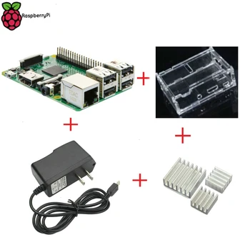 Raspberry Pi 3 Model B 1 ГБ ОПЕРАТИВНОЙ памяти 1,2 ГГц Четырехъядерный 64-разрядный процессор ARM с прозрачным Корпусом RPI 3 + Адаптер питания 5V 2.5A + Радиатор