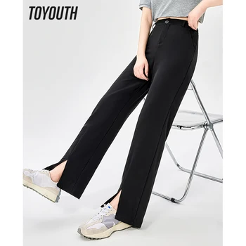 Toyouth, женские костюмные брюки 2023, Летние Прямые брюки с высокой талией и тонким разрезным подолом, повседневные Элегантные официальные брюки