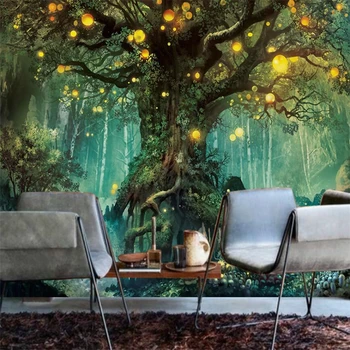 wellyu Красивый лес мечты дерево желаний гостиная ТВ фоновая стена на заказ большая фреска обои из зеленой шелковой ткани