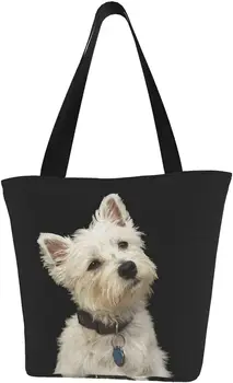 Westie West Highland Terrier Очень большая холщовая сумка через плечо с ручкой для хранения в тренажерном зале, на пляже, за покупками на выходных.