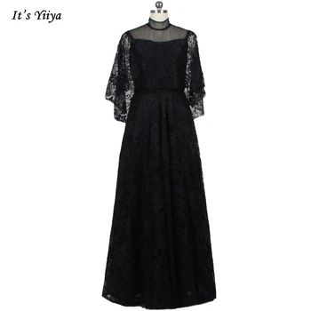 Вечернее платье It's Yiiya, Черное Кружевное Иллюзионное Платье С Высоким воротом, Трапециевидная Складка, Длина До пола, Молния, Плюс размер, Женское Вечернее платье LX981