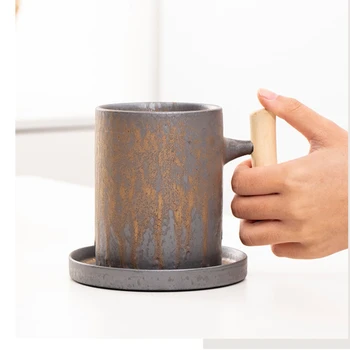 Винтажная керамическая Кофейная Кружка, Чайная чашка из грубой керамики в японском стиле, чайная кружка с молоком, чашки для завтрака, чайная чашка 600 мл