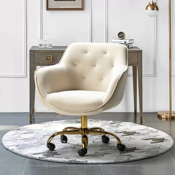 Вращающееся кресло с регулируемой высотой сиденья, Рабочее кресло со спинкой с ворсом и золотистым основанием