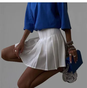 Женская короткая юбка, плиссированная повседневная теннисная юбка y2k с высокой талией и шортами, однотонные повседневные мини-юбки трапециевидной формы на молнии для девочек