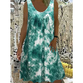 Женское винтажное повседневное платье свободного кроя без рукавов, Удобная элегантная пляжная футболка, Летнее платье с круглым вырезом и цветочным принтом
