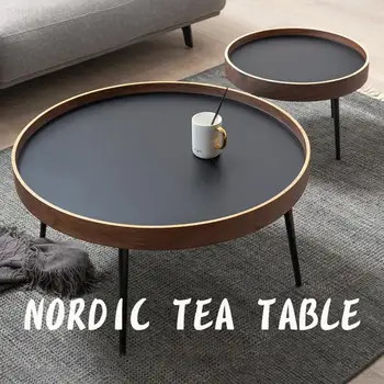 Журнальный столик Nordic Small Apartment Массив дерева Светлая Роскошь Современная минималистичная Круглая гостиная Черный орех